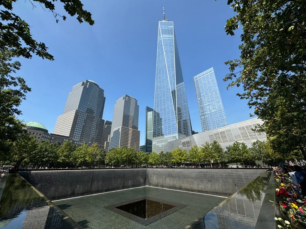 One World Trade as seen from the perspective of the World Trade Center reflecting pool