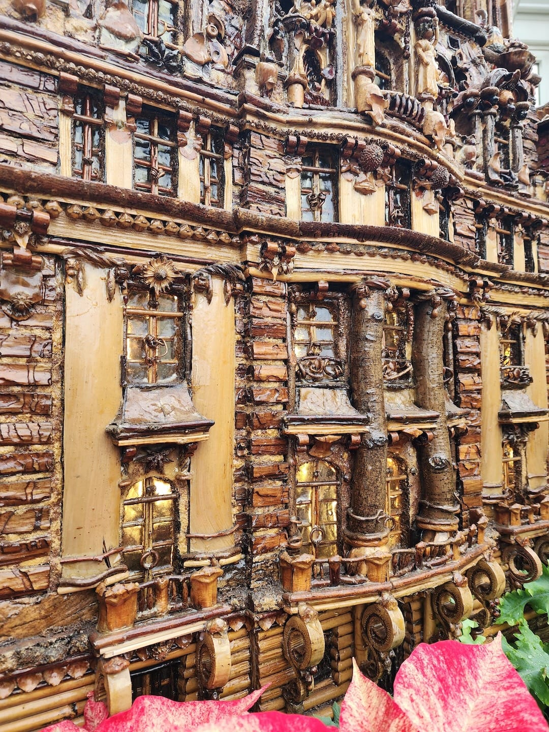 Close-up of the facade of William Clark mansion at Holiday Train Show