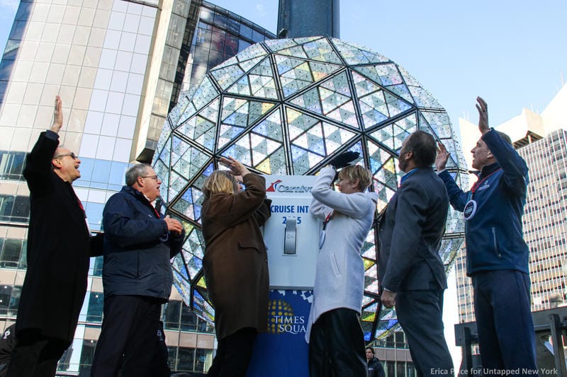 Celebrating at the New Year's Eve Ball drop test