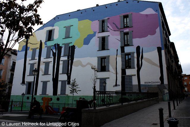 Urban art on apartment building Lavapies Madrid