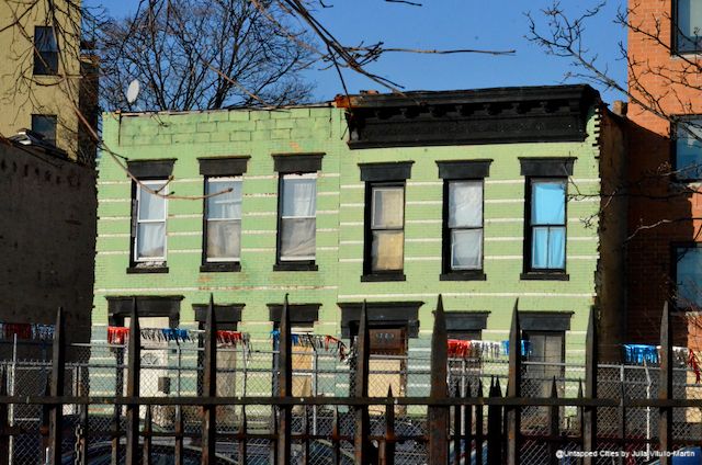 Though Brownsville has New York's largest concentration of public housing, it also has a range of housing options, like these small brick residential buildings.