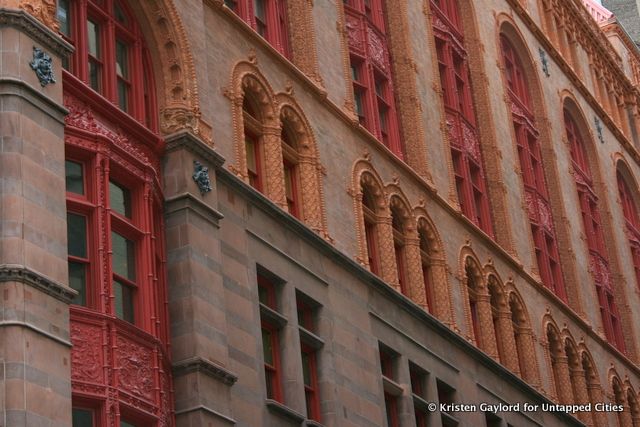 The intricate and newly cleaned facade of the Corbin Building.