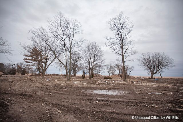 Cedar Grove Park has been leveled, debris has been piled up, but still remains.