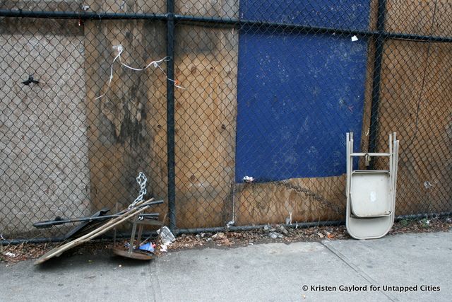 Someone really wanted to keep these folding chairs safe at Fulton Street and Albany Avenue.