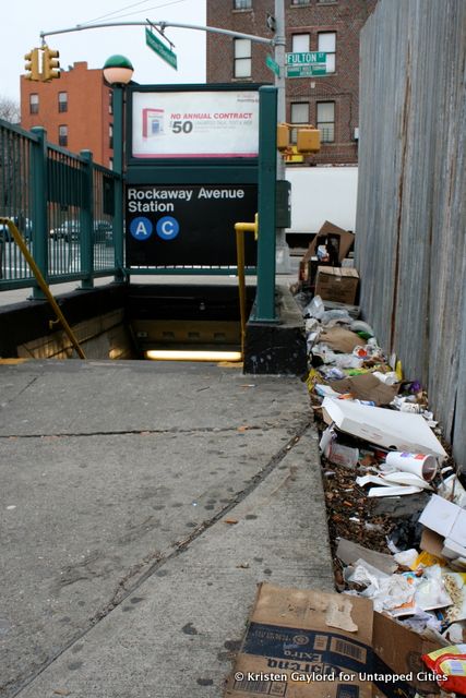 An unkempt Rockaway Avenue station.