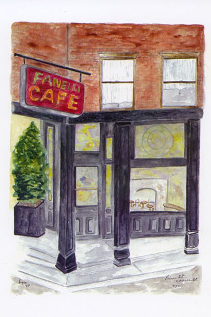 Fanelli's Cafe on the cobblestoned corner of Prince & Mercer Streets