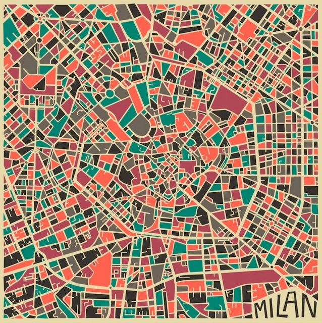 Jazzberry Blue-Milan-Modern Abstract City Map