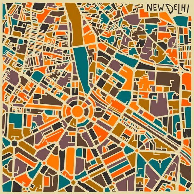 Jazzberry Blue-New Delhi-Modern Abstract City Map