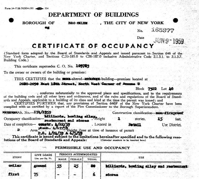 1723 Avenue U-Sheepshead Bay-Brooklyn-Vision Palace Optical-Certificate of Occupancy 1959