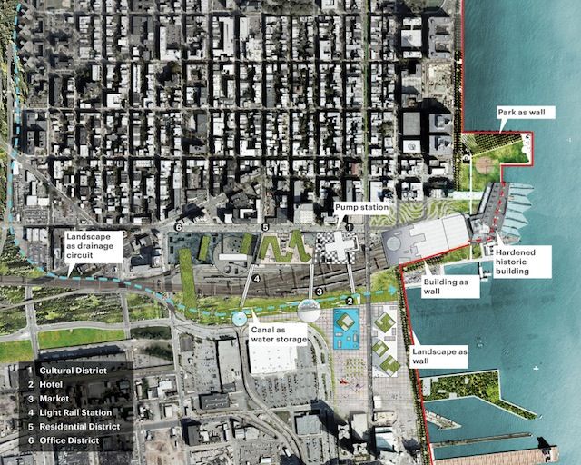 Hoboken Station Redevelopment Plan by OMA: "The redevelopment of Hoboken station can help offset the costs of a coastal defense solution that will include park and building as defensive elements. The development will afford flood defense and other civic amenities to both Hoboken and Jersey City."