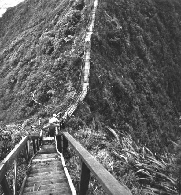 Stairway to Heaven-Haiku Steps-Vintage Photo-Hawaii-Oahu