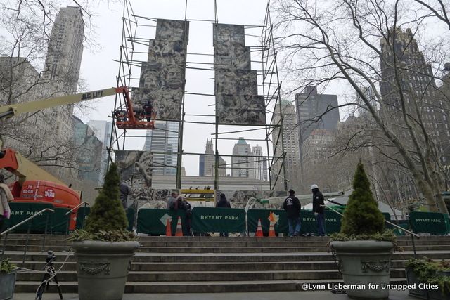 Watching the Analogia installation from the West side of the Avenue of the Americas