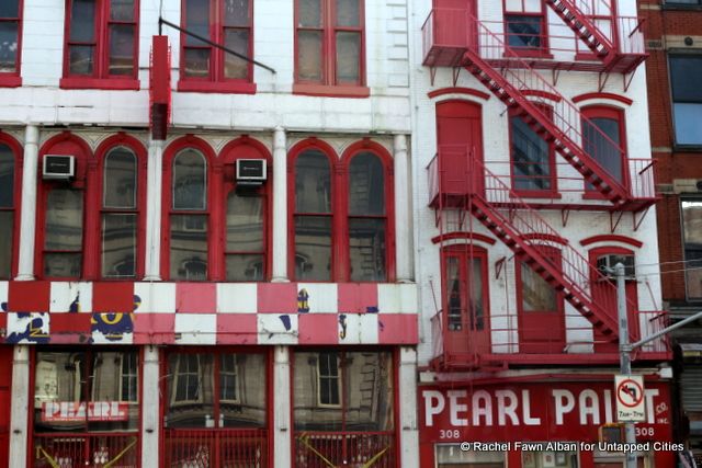 The red and white checkered facade of  Pearl Paint has been a New York landmark for decades.