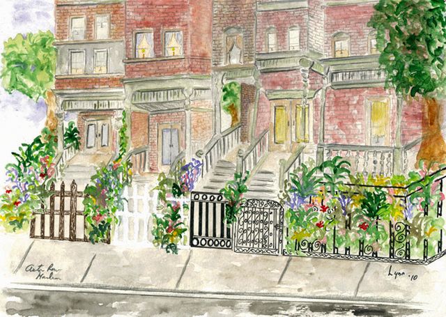 Original watercolor of Astor Row painted by Lynn Lieberman-AFineLyne