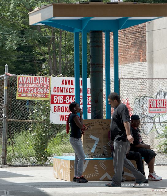 The Boogie Down Booth was built by a partnership among the Department of Transportation, the Design Trust for Public Space, and the Women's Housing and Economic Development Corporation.