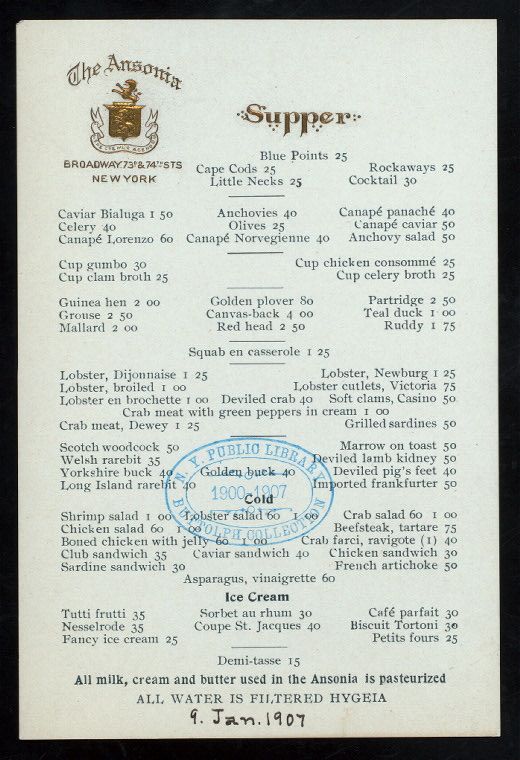 The Ansonia Supper Menu-Upper West Side-NYC