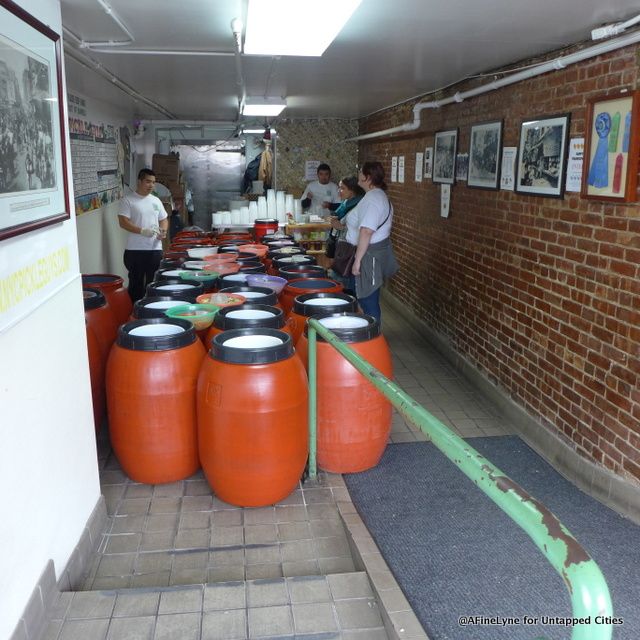 Barrels of pickled delights inside The Pickle Guys