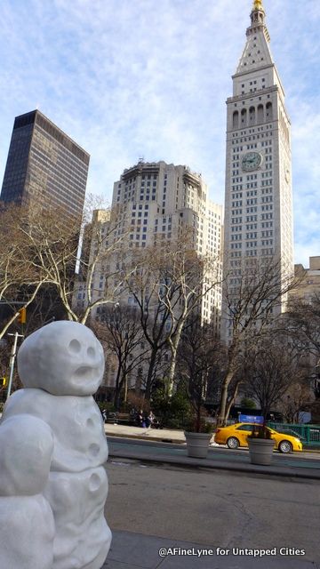 Snow Monsters on the Plaza in the shadow of Madison Square Park