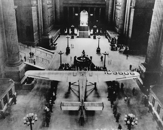 An airplane inside Penn Station