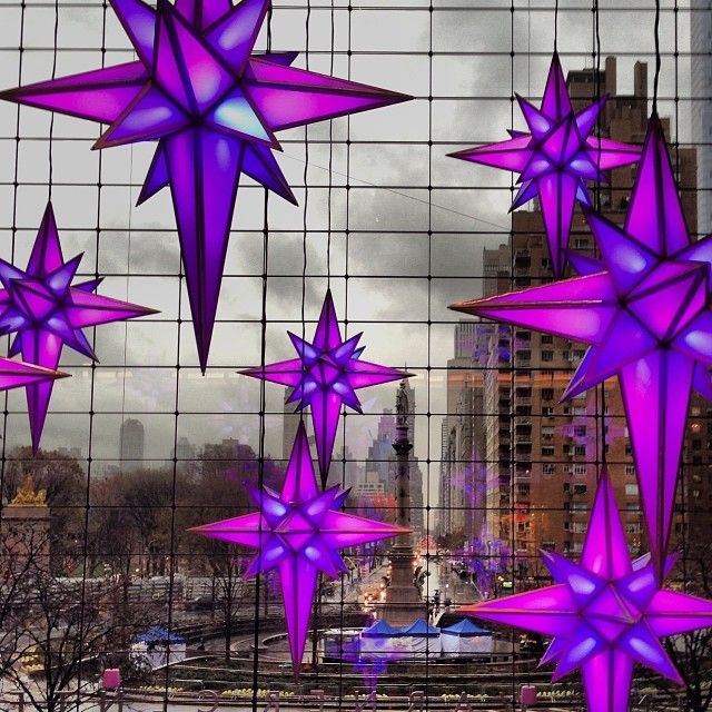 UntappedCities BigScreen Instagram Contest Photo, Columbus circle beauty, NY, NYC photography, purple stars, lights , beauty, pretty, stormy, photography, nice view, perspective