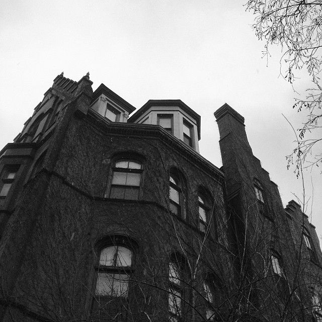 UntappedCities BigScreen Instagram Contest Photo, East Village, NYC, black and white, ny, building, beautiful, perspective, brick, ominous, NY house