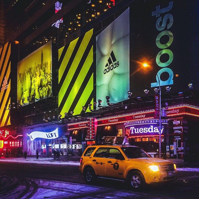 UntappedCities BigScreen Instagram Contest Photo, NYC lights, taxi , billboards, ads, advertisments, street lights ,headlights, pretty, bright, street photography, perspective, love NY