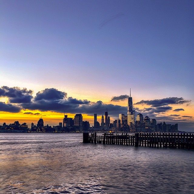 UntappedCities BigScreen Instagram Contest Photo, NYC, sunset, freedom tower, WTC , beauty, sun, night, clouds, pier, Hoboken Frank Sintra Drive