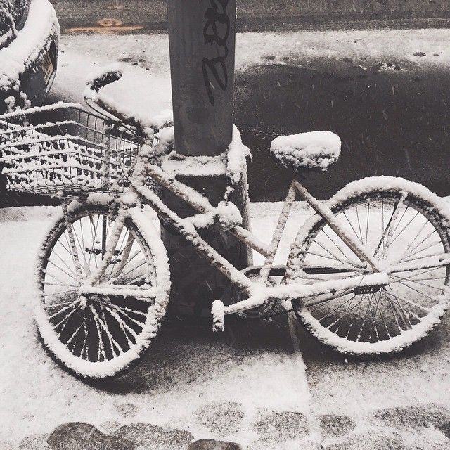 UntappedCities BigScreen Instagram Contest Photo, SNow, Bike, NYC, lonely biker, frozen bike, bike covered in snow, snow days, New York photography