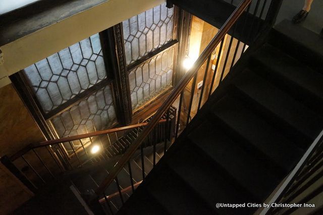 We were only permitted on the main floor and the small loft area upstairs. This is a peek looking down the stairs off the main room.