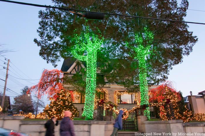 Christmas decorations on a house in Dyker Heights