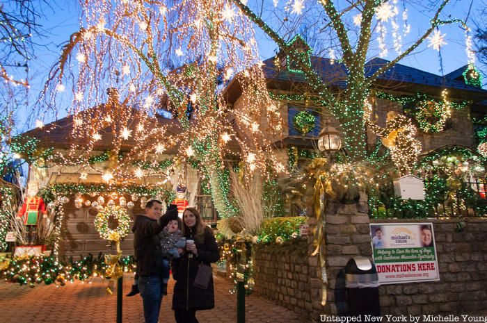 Christmas decorations on a house in Dyker Heights