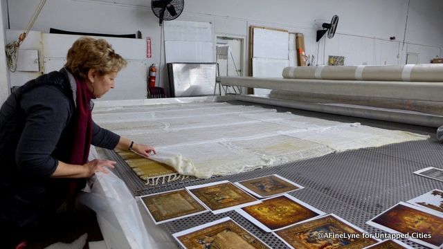 Lifting cheesecloth at St John the Divine Textile Lab Tapestries Untapped Cities AFineLyne