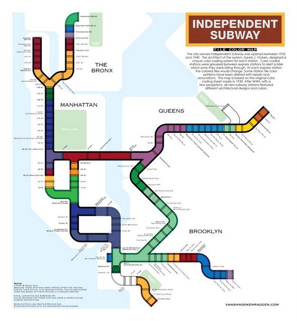 IND Subway Map-Station Colors-Vanshnookenraggen -NYC