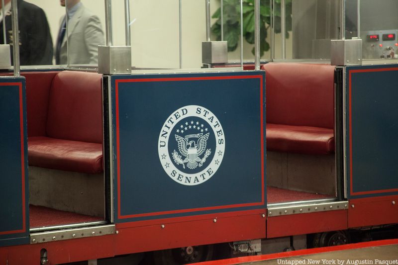 Close up of U.S. Senate seal on U.S. Capitol subway car