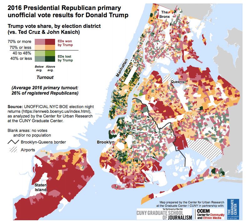 NYC Republican Primary Election Results Map-Trump Cruz Kasich