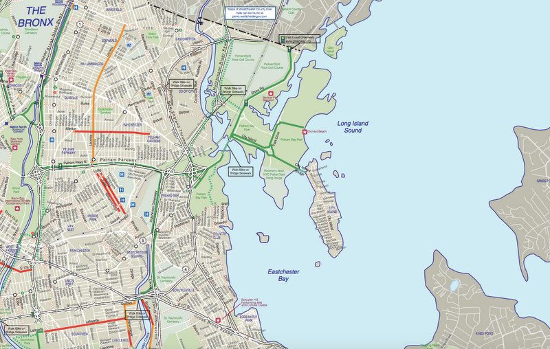 2011 NYC DOT Bike Cycling Map-Hart Island City Island The Bronx