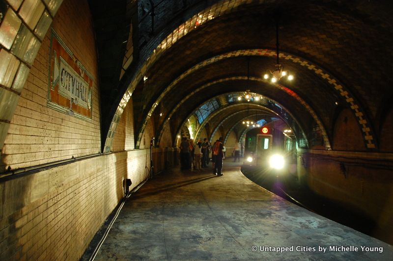 City Hall Subway Station as a subway train approaches