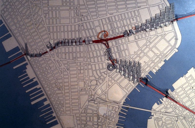 Lower Manhattan Expressway map, a project of Robert Moses