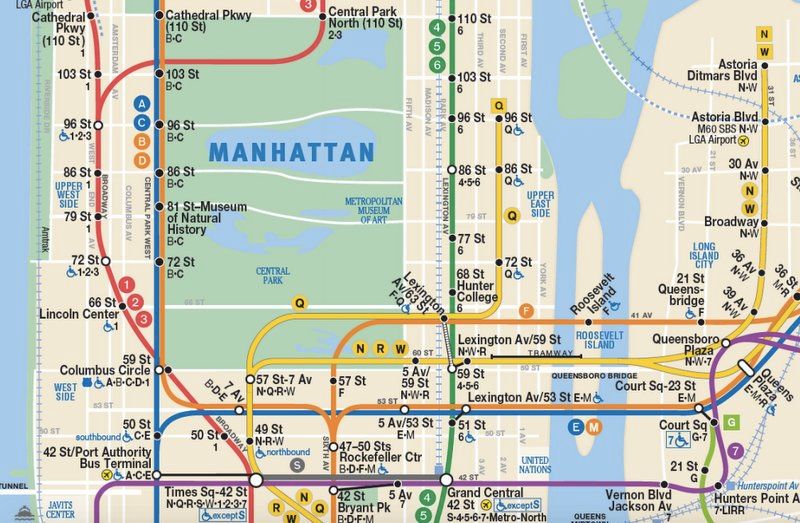 MTA Subway Map-Second Avenue Subway Line-Q-W Restored-NYC