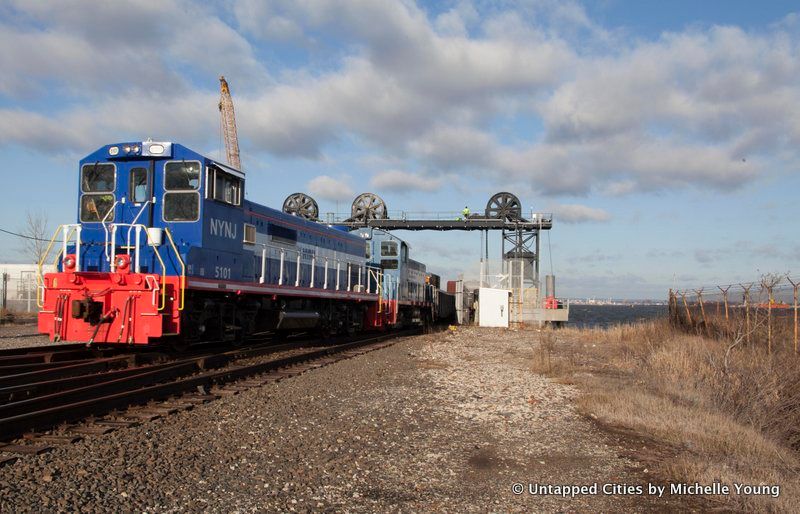 Floating Freight Barge Train Rail Line part of the New York-New Jersey Rail 65th Street