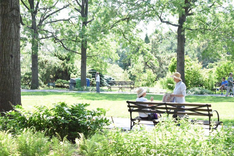 Two people at the Queens Botanical Garden