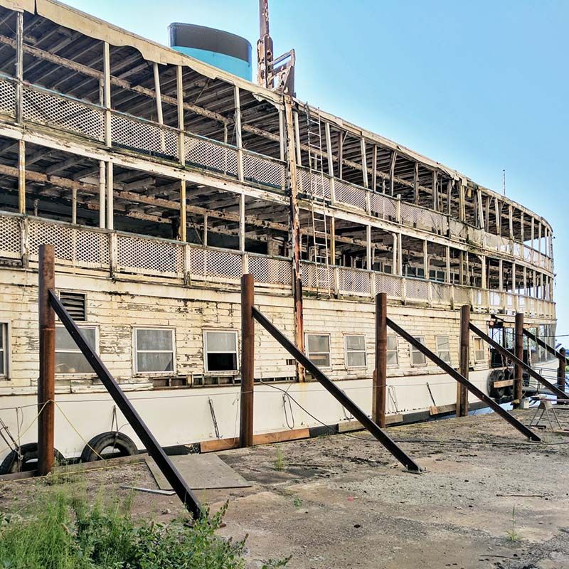 The SS Columbia steamboat docked at Silo City in Buffalo, New York