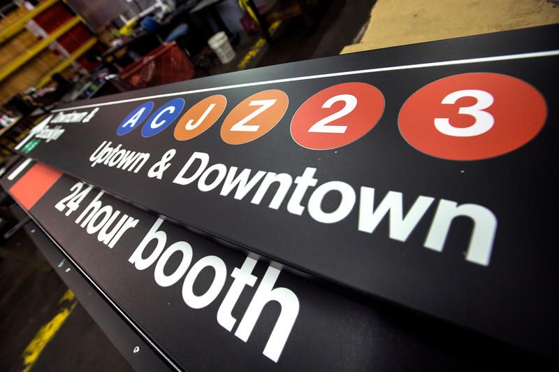 Close up of subway signs