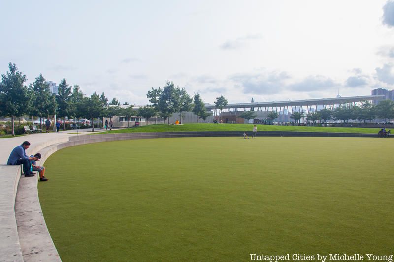 A round, green, park lawn