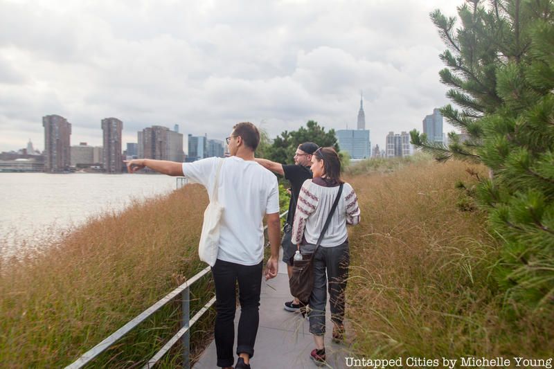 People walking along a park path