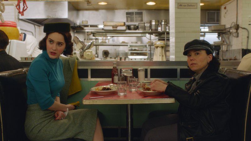 Midge and Susie at the Stage Deli in the Marvelous Mrs. Maisel