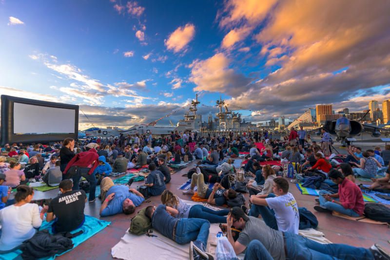 Intrepid Air and Sea museum outdoor movies crowd