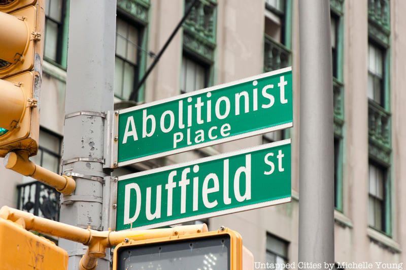 Abolittionist Place street sign on Duffield Street in downtown brooklyn