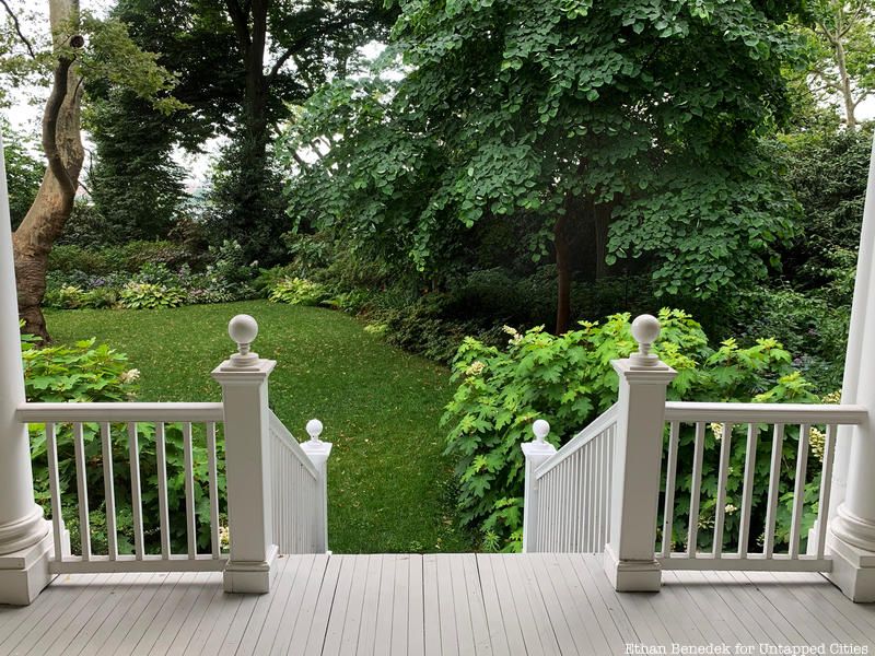 Gracie Mansion's porch and greenery. 