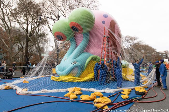 snail balloon at the Macy's Thanksgiving Day parade balloon inflation